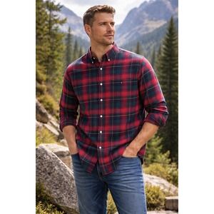 Ralph‎ Lauren Blaire Tartan Plaid Shirt Men's Large Red Button Down